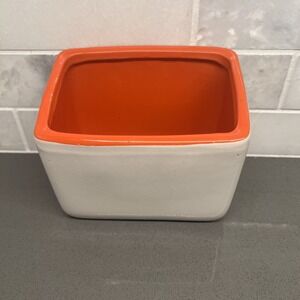 Vintage Costa Farms White & Orange Rectangle Planter Vase Pottery 5.25" X 3.75"